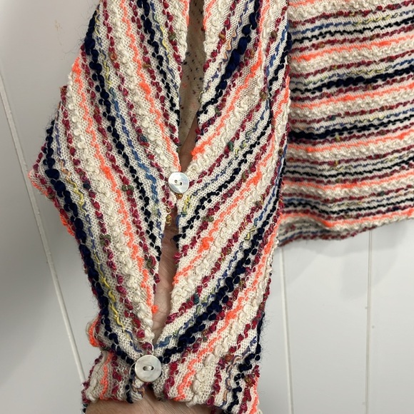 Anthropologie Postmark Womens Crop Sweater M Red Orange Stripes Peekaboo Sleeve - Picture 4 of 9